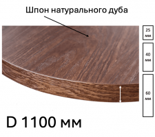 Шпонированная дубом столешница диаметром 1100мм